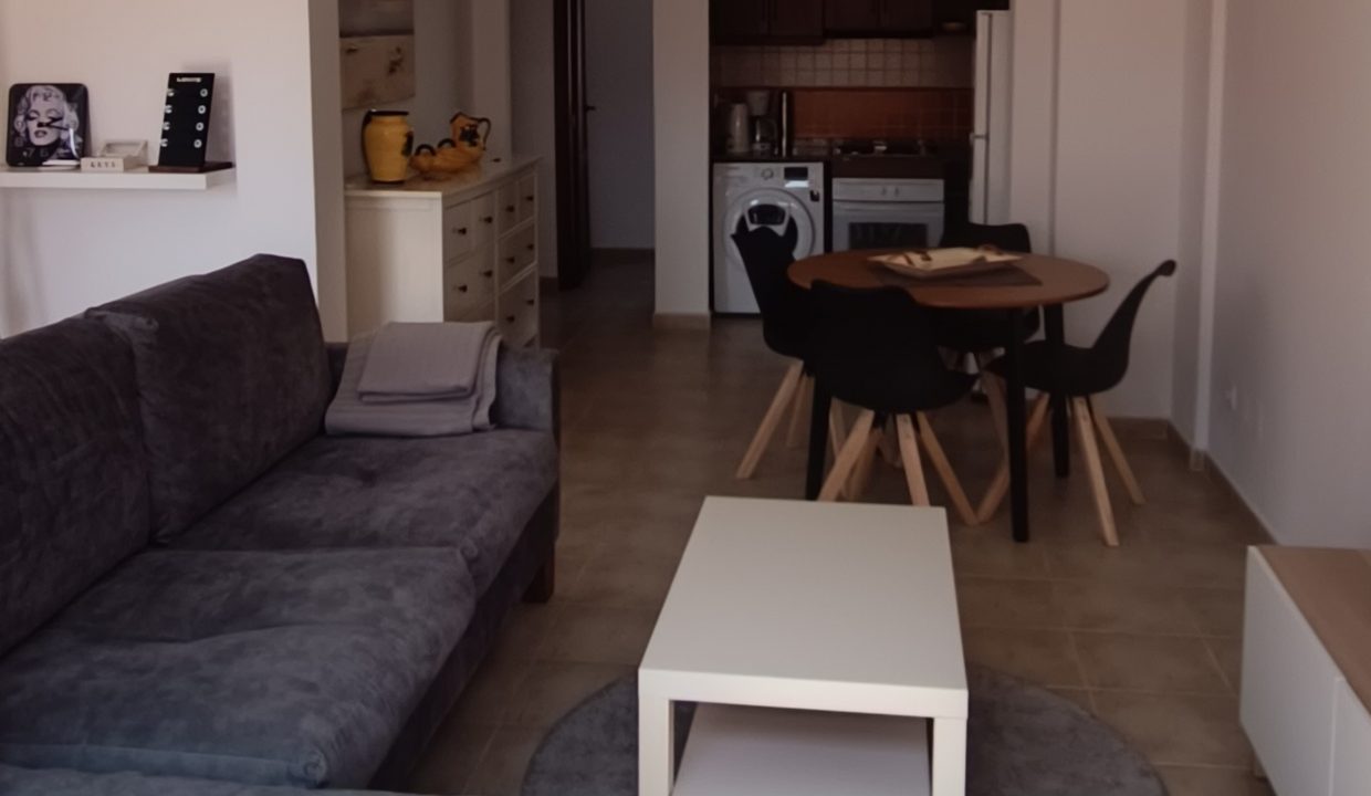 living room with open plan kitchen and dinning table