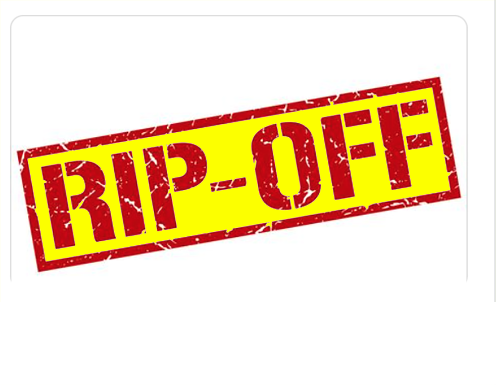 Graphic artwork from Politics Design by Carlos Simpson featuring a bold red and yellow "RIP-OFF" stamp. A symbolic visual protest critiquing political plagiarism, propaganda, and the commodification of ideas.