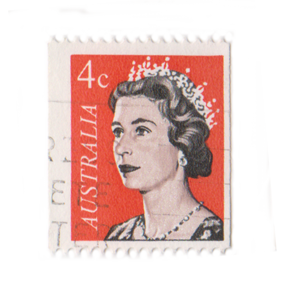 Vintage Australian postage stamp featuring Queen Elizabeth II – Politics Design collection by Carlos Simpson.