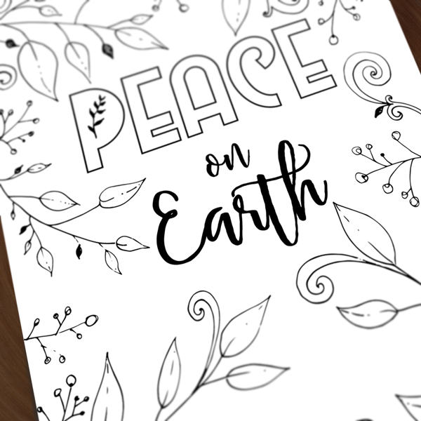 Peace on Earth colouring page in the colour your own calendar 2023