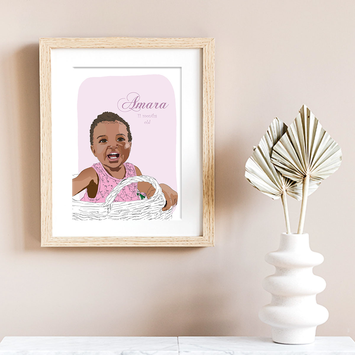 digital baby portrait with name and age