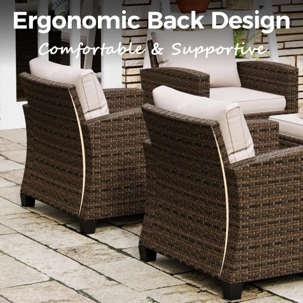 Patio Furniture Set, 8 Pcs Wicker Outdoor Conversation Set, 4 x Single Chairs, 1 x 3 Seater Sofa and 2 x Ottoman with 4" Thick Cushion and 56" Fire Pit Table, Beige - Image 12