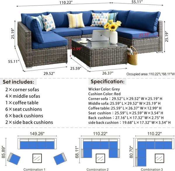 Patio Outdoor Sectional Furniture Sofa Set with Fire Pit Table - Image 73