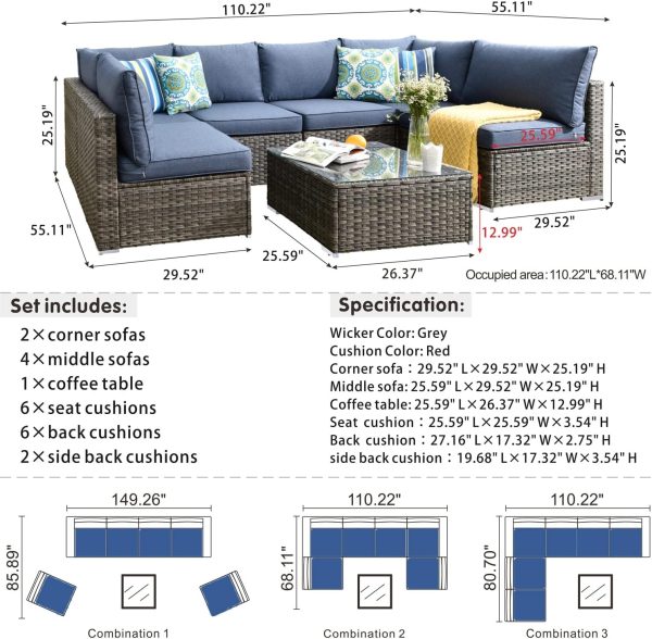 Patio Outdoor Sectional Furniture Sofa Set with Fire Pit Table - Image 98