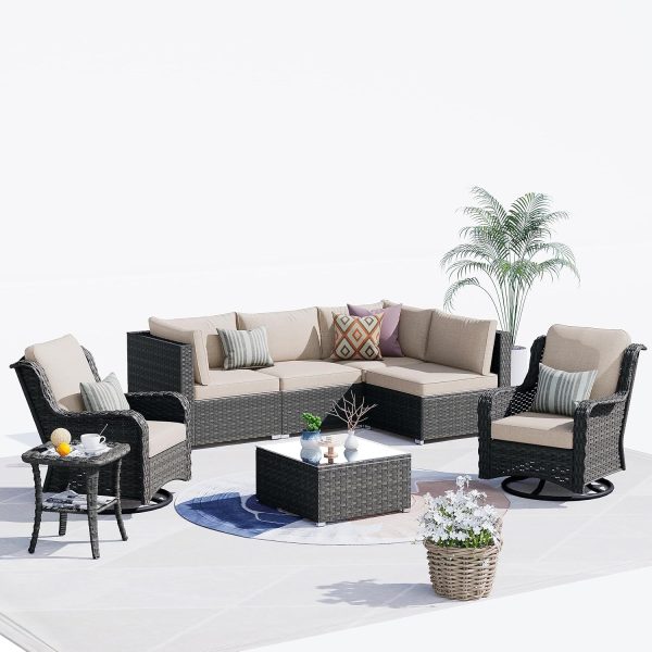 Patio Outdoor Sectional Furniture Sofa Set with Fire Pit Table - Image 137