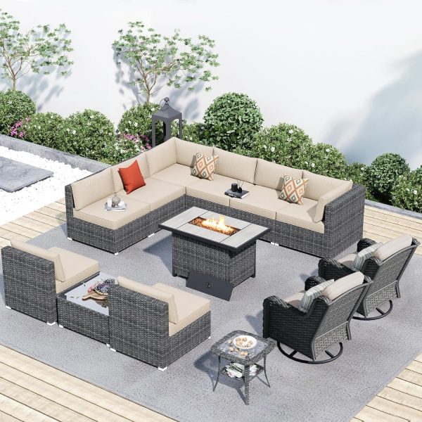 Patio Outdoor Sectional Furniture Sofa Set with Fire Pit Table - Image 141