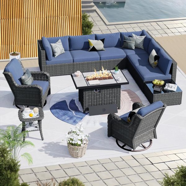 Patio Outdoor Sectional Furniture Sofa Set with Fire Pit Table - Image 162