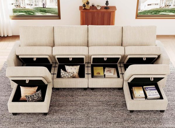 Belffin Modular U shape Couch with Storage Ottoman Corduroy - Image 3