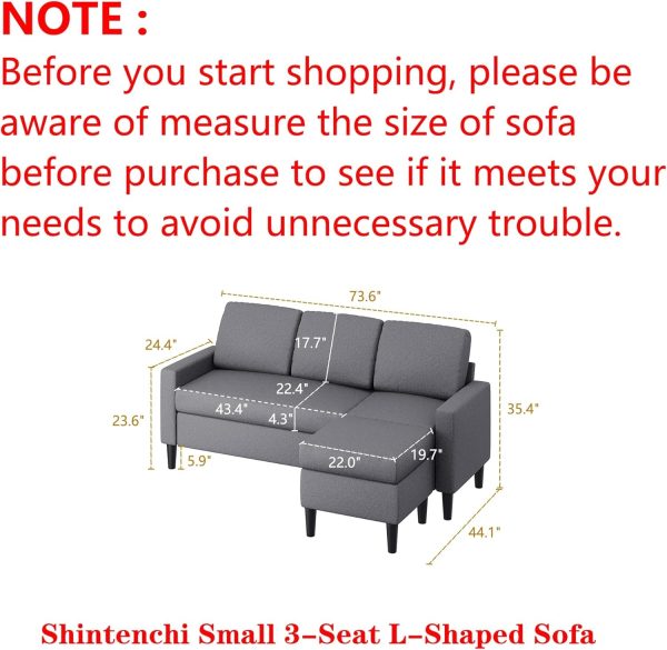 Shintenchi 74" Convertible Sectional Sofa Couch, Small 3-Seat L-Shaped Sofa with Modern Linen Fabric Upholstered - Image 2