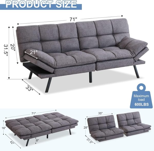 MUUEGM Futon Sofa Bed Couch Memory Foam Futon Convertible Couch Bed Sleeper,Modern Love Seat Daybed Sofa for Living Room - Image 2