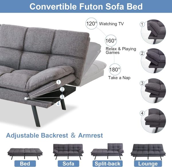 MUUEGM Futon Sofa Bed Couch Memory Foam Futon Convertible Couch Bed Sleeper,Modern Love Seat Daybed Sofa for Living Room - Image 3