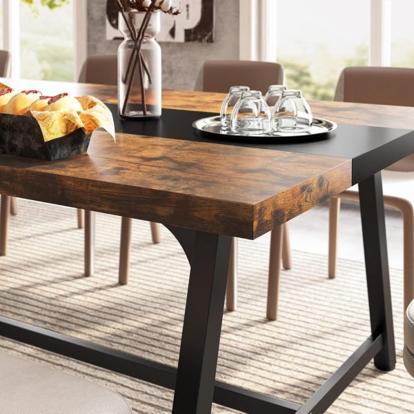 Tribesigns Dining Table for 8 People, 70.87-inch Rectangular Wood Kitchen Table with Strong Metal Frame, Industrial Large Long - Image 5