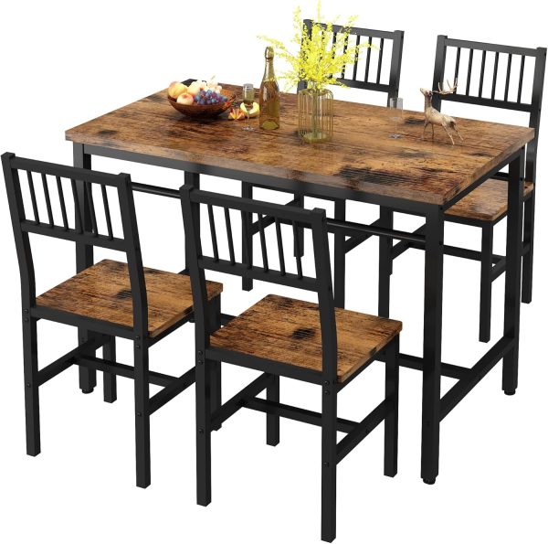 AWQM 47.2 Inch Dining Table Set for 4,Industrial Table with 4 Curved Chairs Set,5-Piece Rectangular Kitchen Table Set for Dining Room - Image 6