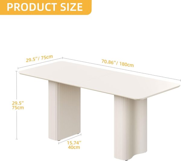 DWVO 70.8'' Dining Table for 6-8 People Modern Rectangular Kitchen Table with Solid Wave Curved Legs Large Cream White Dinner Table for Dining Room Kitchen - Image 2