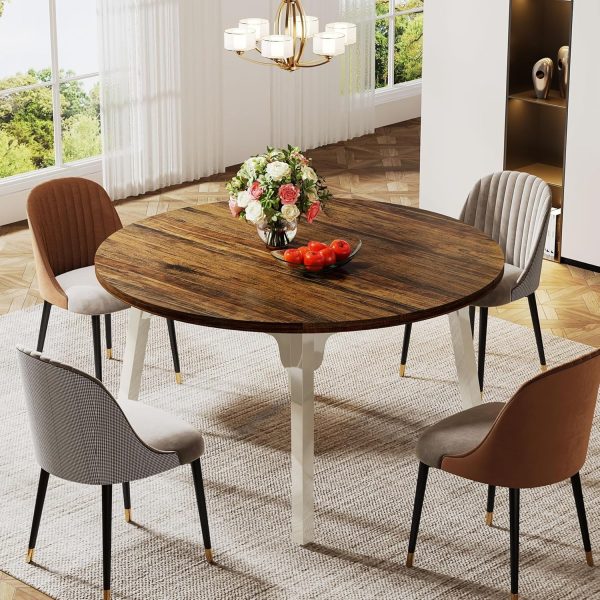 Tribesigns Round Dining Table for 4-6 People, 47-Inch Farmhouse Dinning Room Table Circle Kitchen Table, Industrial Dinner Table with Solid Wood Legs for Kitchen - Image 3