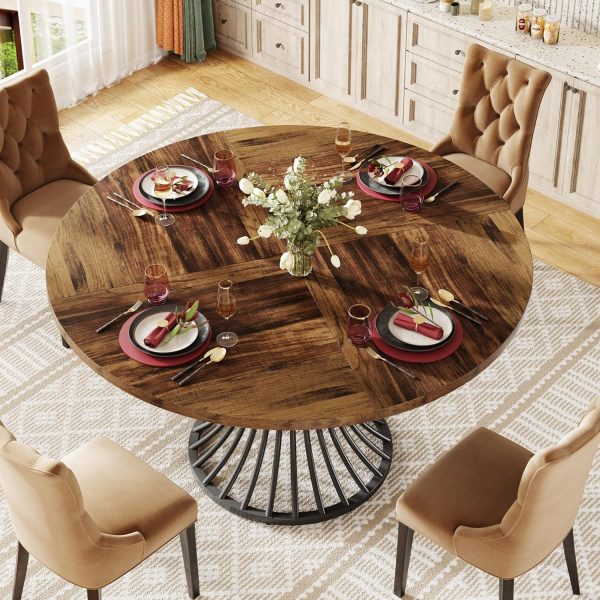 Tribesigns Round Dining Table for 4-6 People, 47-Inch Farmhouse Dinning Room Table Circle Kitchen Table, Industrial Dinner Table - Image 4