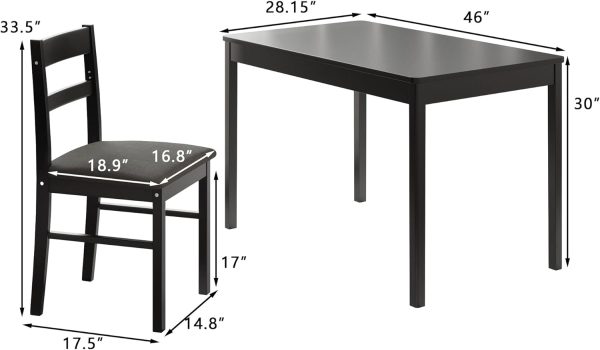 5-Piece Solid Wood Indoor Modern Rectangular Dining Table Set for 4,Table and Chairs Set with Soft Cushions for Kitchen - Image 6