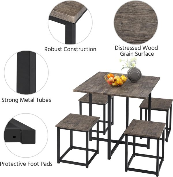 Yaheetech 5-Piece Dining Table Set with 4 Stools - Industrial Compact Kitchen Table - Image 8