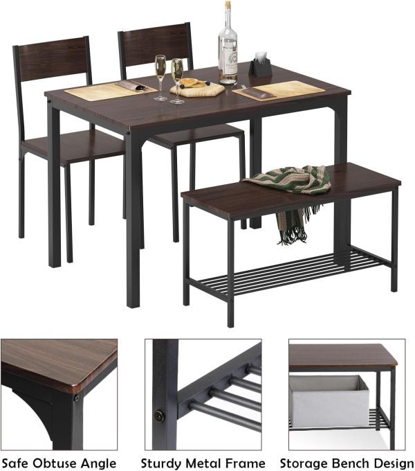 soges Dining Table Set for 4, 43.3 inch Kitchen Table set with Chairs and Bench - Image 7