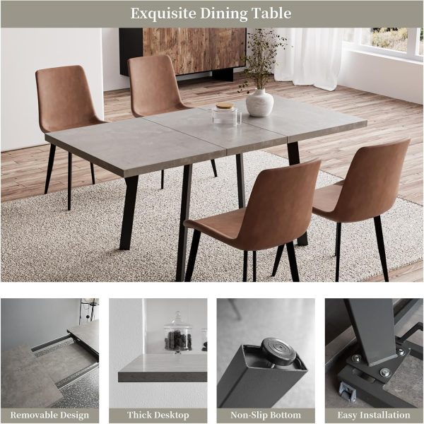 5 Piece Dining Table Set, 46 Inch Modern Kitchen Table with 6 Dining Chairs for 4, Expandable MDF Dining Table with Steel Legs for Dining Room - Image 4