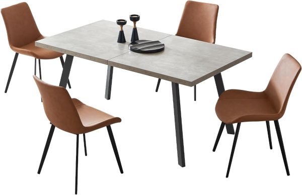 5 Piece Dining Table Set, 46 Inch Modern Kitchen Table with 6 Dining Chairs for 4, Expandable MDF Dining Table with Steel Legs for Dining Room - Image 7