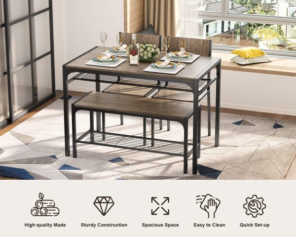 Gizoon Kitchen Table and 2 Chairs for 4 with Bench, 4 Piece Dining Table Set for Small Space, Apartment - Image 9