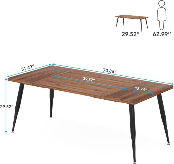 Tribesigns 70.9 Inch Large Dining Table for 6 to 8, Industrial Kitchen Table Furniture with Metal Legs, Modern Faux Wood Rectangular Dinner Table for Dining Room - Image 2