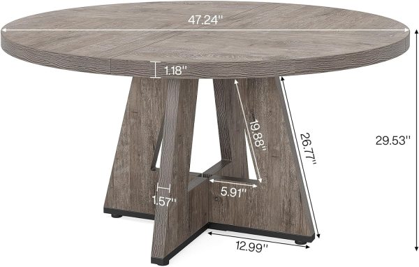 Tribesigns Round Dining Table for 4, 47 Inch Grey Kitchen Table Large Dinner Table Farmhouse Wood Kitchen Dinning Table - Image 2