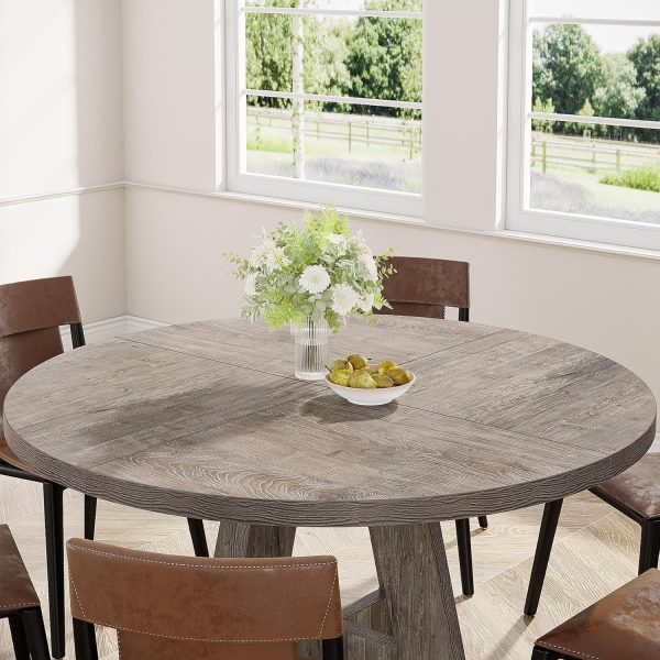 Tribesigns Round Dining Table for 4, 47 Inch Grey Kitchen Table Large Dinner Table Farmhouse Wood Kitchen Dinning Table - Image 5