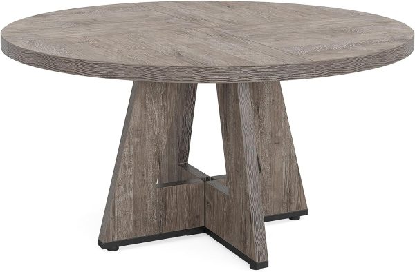 Tribesigns Round Dining Table for 4, 47 Inch Grey Kitchen Table Large Dinner Table Farmhouse Wood Kitchen Dinning Table - Image 8