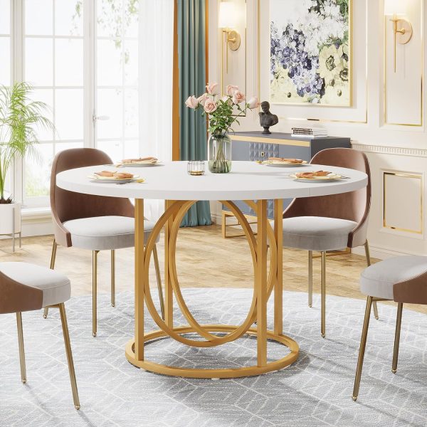 Tribesigns Modern Round Dining Table for 4-6, 47 Inches White Kitchen Table with Gold Base, Wood Dinner Table Coffee Table for Home Dining Room - Image 3