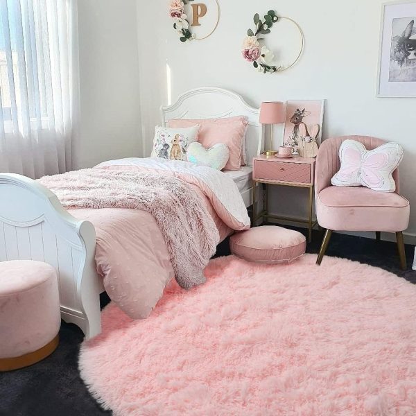 Pink Round Rug for Girls Bedroom - Image 2