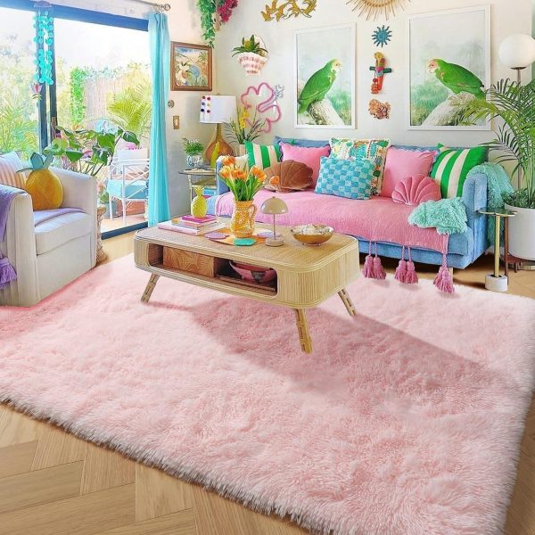 Pink Area Rug for Girls Bedroom,Fluffy Shag Rug 4'X6' for Living Room - Image 4