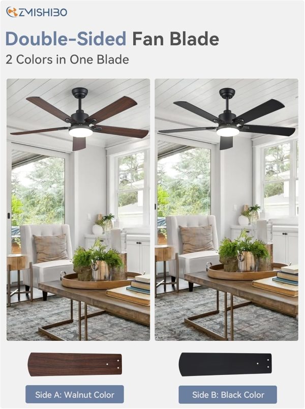 2 Pack 52" Ceiling Fans with Lights, Black Modern Ceiling Fan with Remote - Image 3