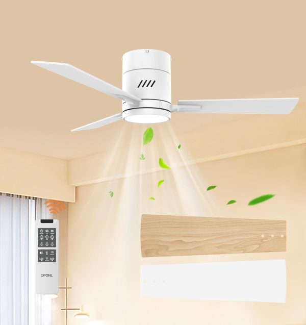 White 42 inch Ceiling Fan with Light, Remote Control, Flush Mount