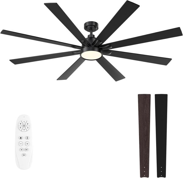 62 Inch Large Ceiling Fans with Lights and Remote - Wood/Matte Black Ceiling Fan