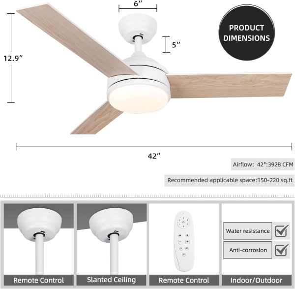 Ceiling Fans with Lights and Remote, 42 Inch Low Profile Ceiling Fan - Image 5