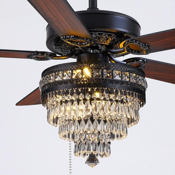 Crystal Ceiling Fan Fandelier with Lights - Modern Outdoor Fans with Remote Control