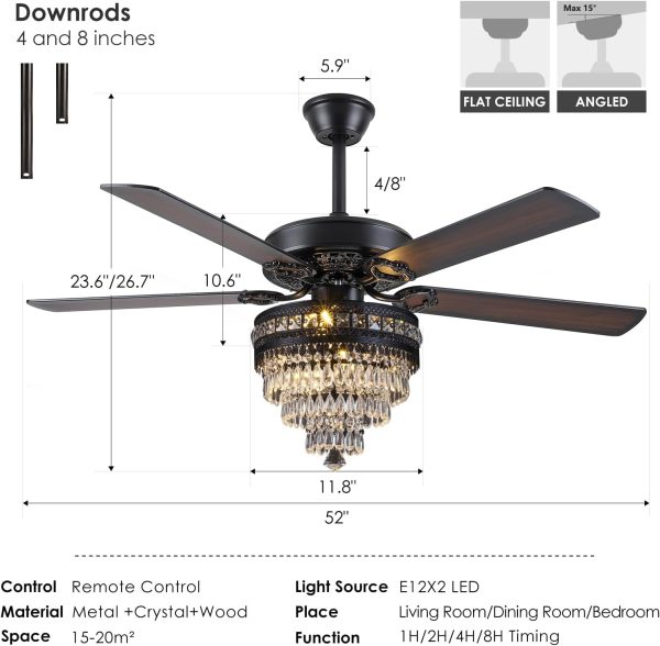 Crystal Ceiling Fan Fandelier with Lights - Modern Outdoor Fans with Remote Control - Image 3