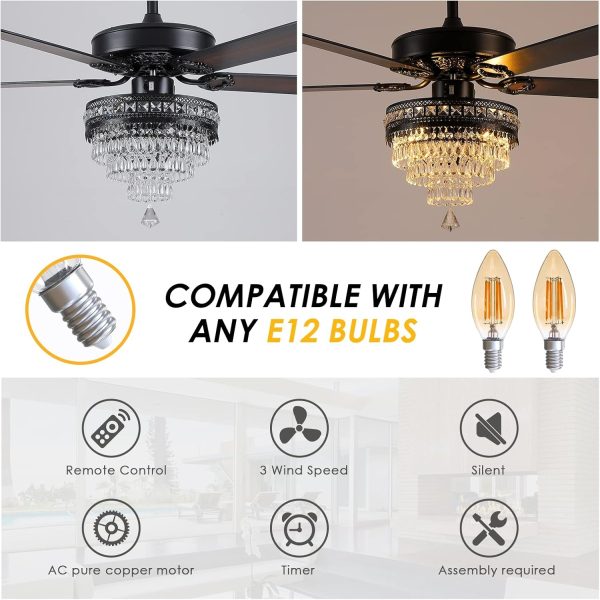 Crystal Ceiling Fan Fandelier with Lights - Modern Outdoor Fans with Remote Control - Image 4