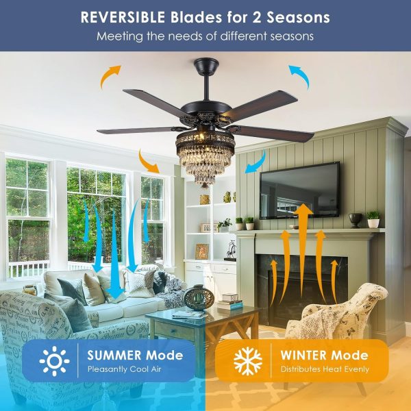 Crystal Ceiling Fan Fandelier with Lights - Modern Outdoor Fans with Remote Control - Image 8