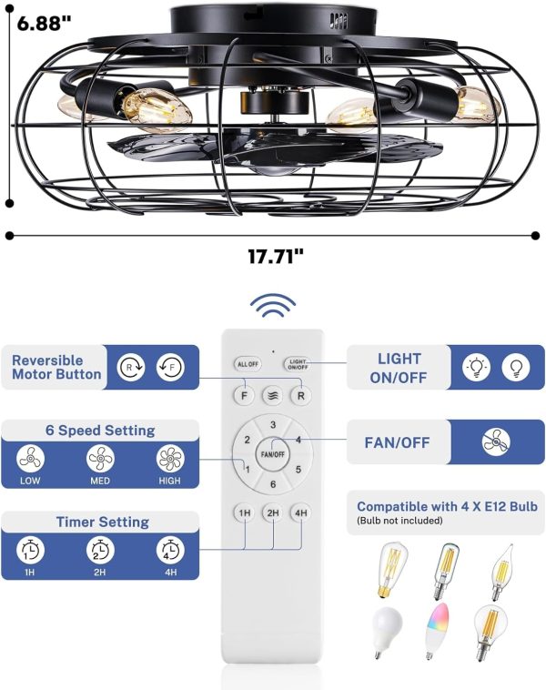 18'' Small Caged Flush Mount Ceiling Fans with Lights and Remote - Image 2