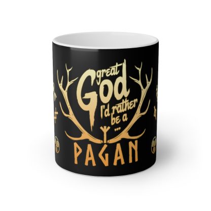 Close-up of 'Dear God, I'd Rather Be a Pagan' Mug with William Wordsworth's quote.