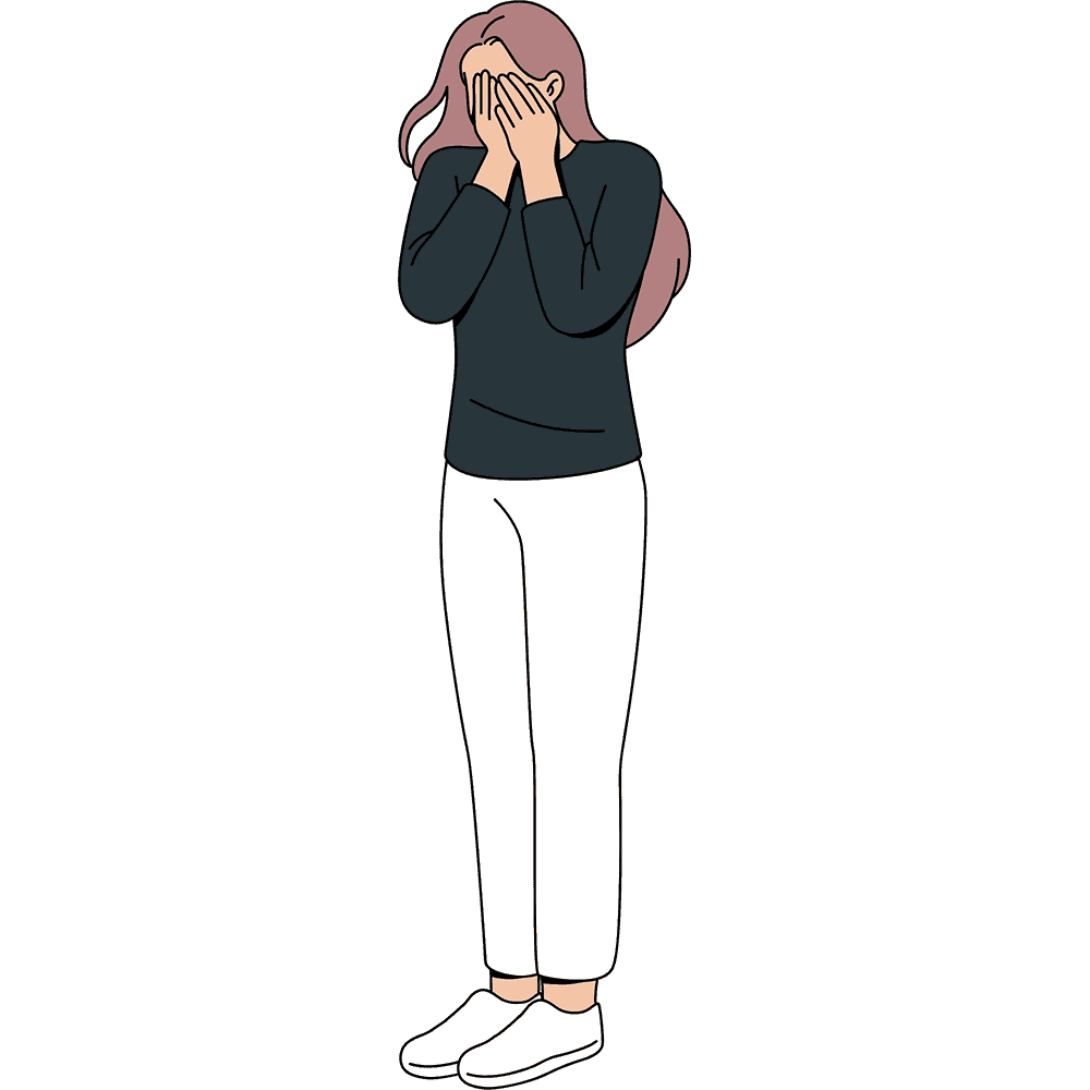 Illustration af en person med angst, der dækker ansigtet med hænderne, symboliserer følelsesmæssigt pres og overvældelse.