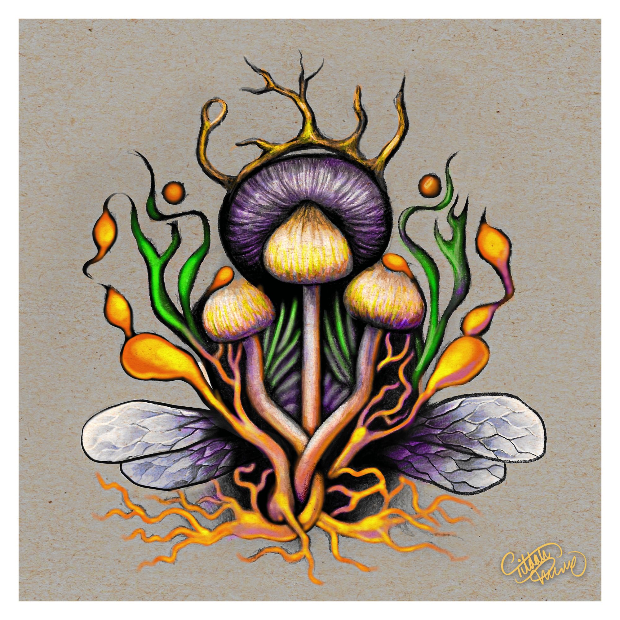 Dragonfly Mushrooms – Print 30×30