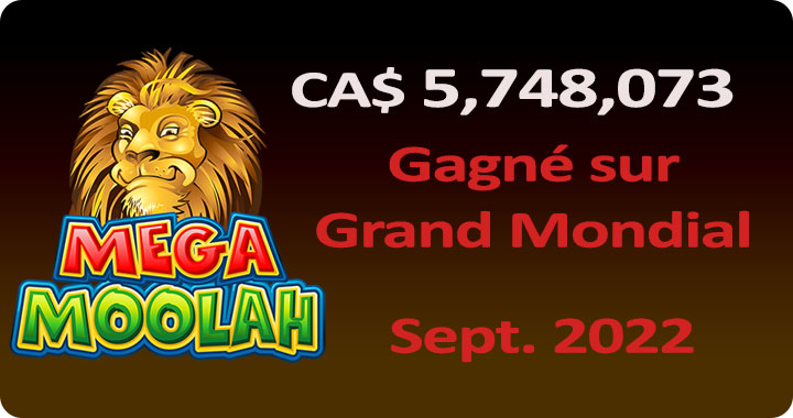 Jackpot gagnant du Mega Moolah en septembre 2022