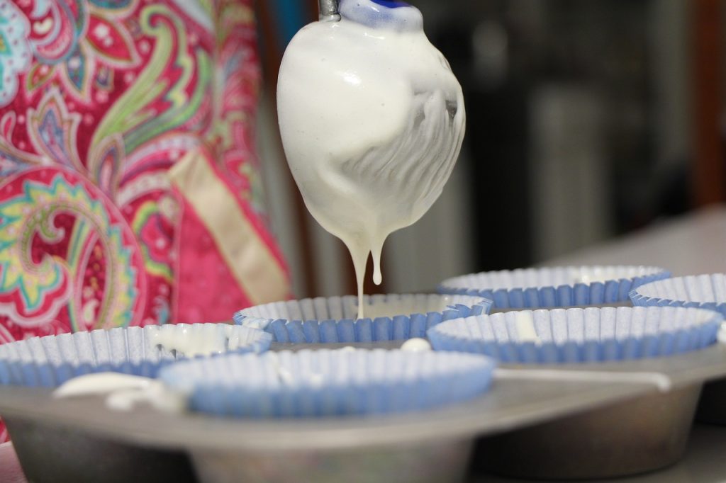 Pouring batter in cups