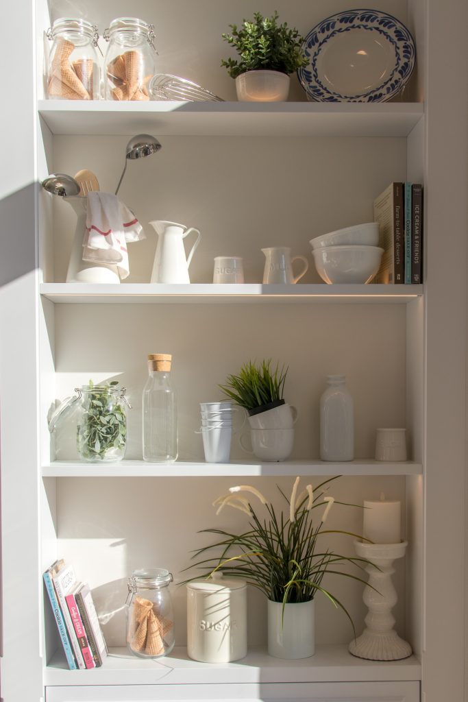 white kitchen shelves