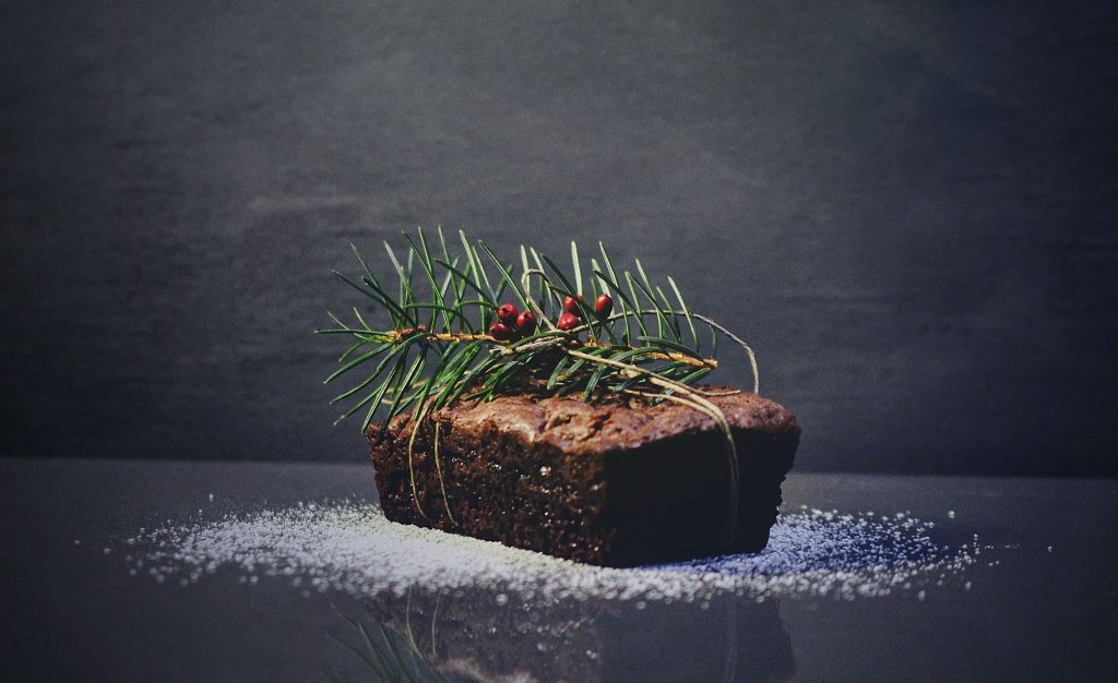 chocolate cake with pine decoration