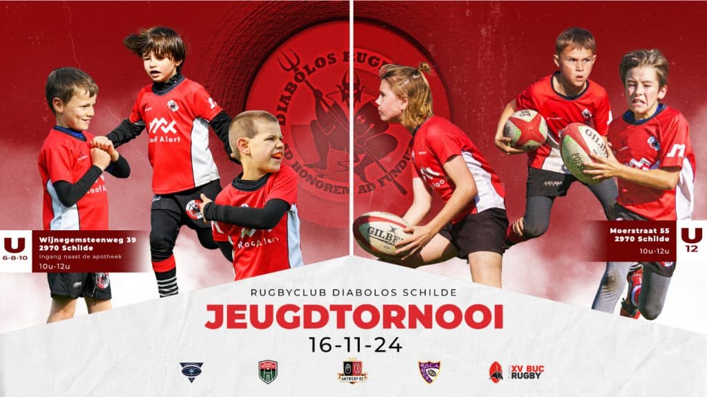 Jeugdtoernooi Rugbyclub Diabolos Schilde 16-11-24 voor U6-U8-U10 en U12 teams